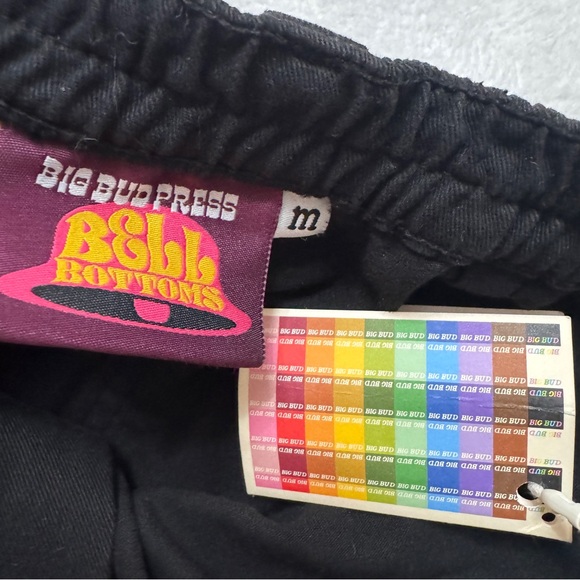 Big Bud Press sz M Roomy Bell Bottom Pants Black Flare Wide Cotton - Picture 5 of 9